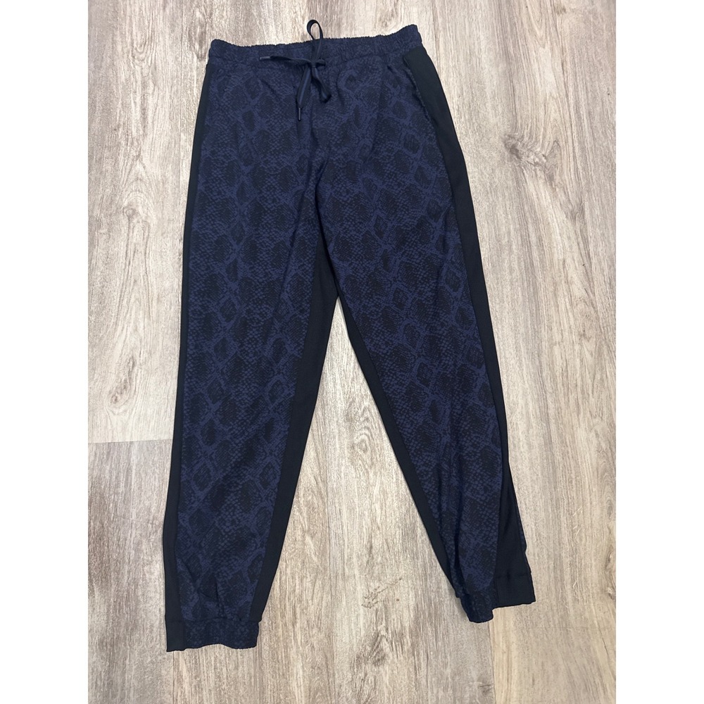 Athleta Brooklyn Jogger Navy Blue Snakeskin Print Pants Size 8 Black Side Stripe - Picture 2 of 8